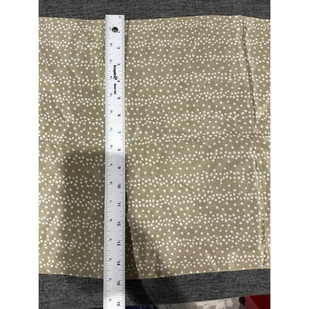 Vintage Echo Scarf Wrap 100% Silk Taupe Ivory Geometric Print Japan Indie Fringe